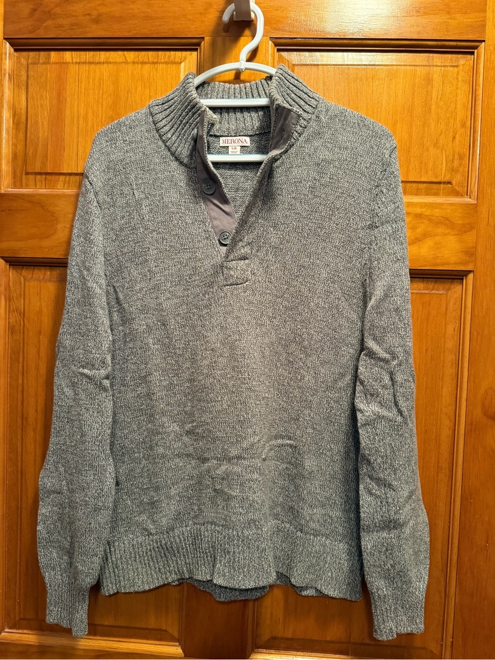 Merona Men's Heather Gray V-Neck Button-Placket Sweater